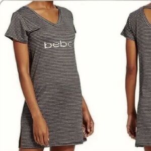 Bebe Soft Striped Blk & Gray Lounger/Sleep Shirt